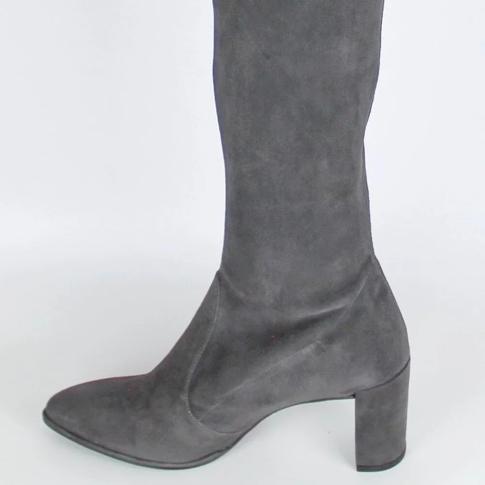 NEW Stuart Weitzman Landmark Pointed Toe Over the Knee Boots, Slate, US 10